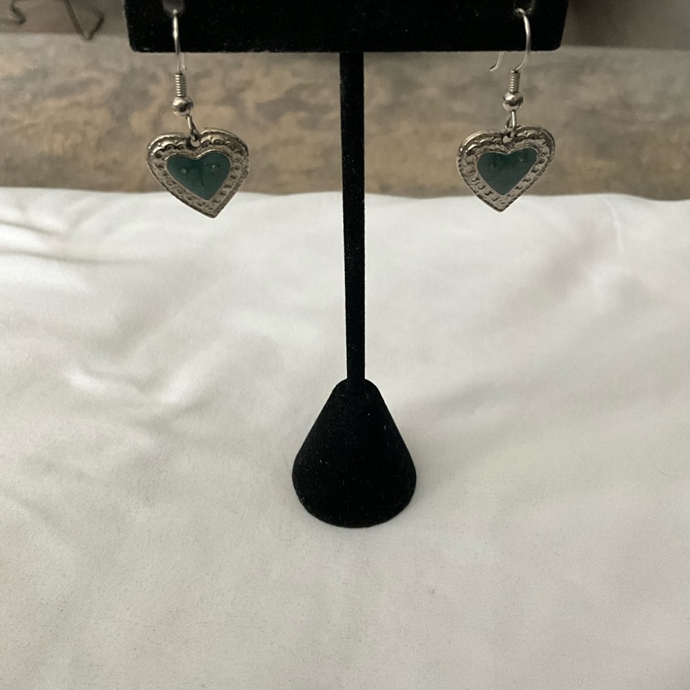 Silver toned and blue enamel heart shaped Earrings